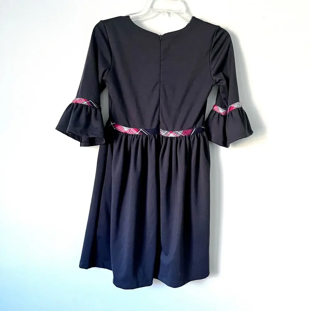 Patachou Girls Navy Holiday Dress Plaid Tartan Bow NWT Size 12 Portugal New